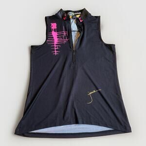 Jamie Sadock Industrious Jet Black Pink Golf Polo Size S Preppy Golf